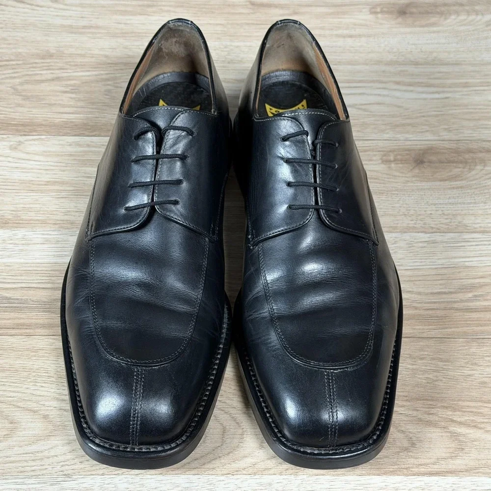 Toschi Calaveras Shoes Mens Size 11.5 Black Leather Derby Square Split Toe Italy
